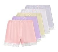 Rainjia 5er Pack Mädchen Pantys Boxershorts Hipster mit Spitzen Leggings Kurze Modal Radlerhose unter Kleid mit Baumwoll Schritt Kurze Hose Sommer Shorts 3-11 Jahre