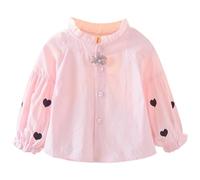 Rainjia 6 Monate - 10 Jahre Baby Mädchen weiße Bluse Rüschen Langarm Knopfleiste Hemden Prinzessin Baumwolle Langarmbluse Langarmshirt mit Herzmotiven Oberteile Freizeit Hemden Stehkragen Gr. 68-134