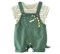 Rainjia 6 Monate- 3 Jahre Baby Babykleidung Outfit, Baby Jungen kurzärm Shirt Oberteil Mädchen latzhose kurz mit 3D-Dinosaurier shorts set kinder Sommer Kleidung Outfit Gr. 68/74/80/92/98