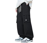 Rainjia 7-16 Jahre Jungen Cargohose Baumwoll Baggy Hose mit Gummizug und Kordelzug Kinder Stretch Cargo Hose Joggerhose Freizeithose Jungen Streetwear Hip Hop Jogginghose mit Taschen Gr.128-170