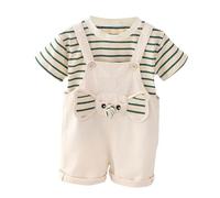 Rainjia Baby Latzhose Set mit 3D Elefant 6 Monate-4 Jahre, Jungen Baumwolle Streifen T-Shirt + Latzhose Kurze Mädchen latzshorts Baby Sommer Kleidung Outfit Gr. 68/74/80/92/98/104