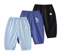 Rainjia Baby leichte Hose 3/4 Shorts Ice Silk, 3er Pack Jungen Mädchen Sommer Kurze Hose Pumphose Einfarbig Sommerhose Sportshorts mit Tierprint Jungenshorts bis zur Wadenlänge Gr. 68-110