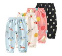 Rainjia Baby leichte Sommerhose Ice Silk Gr. 68/74/80/92/98/104/110, 4er Pack Jungen Mädchen Pumphose Jogginghose Sport mit Niedliche Muster Freizeithose bis zum Knöchel Kinder 6 Monaten - 5 Jahren