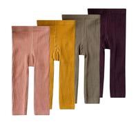 Rainjia Baby Mädchen Gestrickte Leggings Gr. 74/80/86/92/98/104, 4 Stück Sportleggings Hose für Mädchen Weiche Strümpfe Baby Leggings Mädchen Baumwolle für Drinnen und Draußen 6 Monate - 4 Jahre