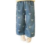 Rainjia Baggy Mädchen Jean Hosen Gr. 80-134, Kinder Denim wash Blau Jeans mit Schleifenprint Lässige Hosen mit Weites Bein Denim-Hose Gerade Baby Jeanhose Mode Freizeit Streetwear 1-11Jahre