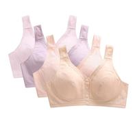 Rainjia BH Baumwolle für Senioren Große Größe 80B-110B, 4er Pack Damen BH mit Vorderverschluss, Schlaf BH ohne Bügel Sport BH für Senioren Stretch Soft BH mit Druckknopf Vorne
