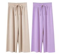 Rainjia Culotte Mädchen Sommerhose Weites Bein Gr. 116/122/134/146, 2er Pack Baby Mädchen Freizeithose Elastische Gr. 92/98/104 Lässige Jogginghose Lose Hosen Mit Kordelzug, 2-11 Jahre