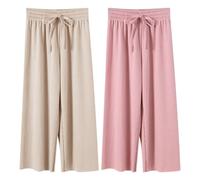 Rainjia Culotte Mädchen Sommerhose Weites Bein Gr. 116/122/134/146, 2er Pack Baby Mädchen Freizeithose Elastische Gr. 92/98/104 Lässige Jogginghose Lose Hosen Mit Kordelzug, 2-11 Jahre
