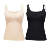 Rainjia Damen Stilltop Nahtloses Unterhemd BH-Hemd, 2er Pack Mutterschaft Tanktop mit Eingebautem BH Bügelloser Gepolstert Spaghetti Tops für Stillen Schlaf Camisole Freizeit und Alltag