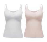 Rainjia Damen Stilltop Nahtloses Unterhemd BH-Hemd, 2er Pack Mutterschaft Tanktop mit Eingebautem BH Bügelloser Gepolstert Spaghetti Tops für Stillen Schlaf Camisole Freizeit und Alltag
