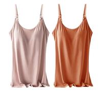 Rainjia Damen Stilltop Unterhemd BH-Hemd, 2er Pack Mutterschaft Tanktop Integriertem BH Spaghetti Tops Oberteil Ohne Bügel Trägertop Camilose Top Modal für Stillen Schlaf Freizeit und Alltag