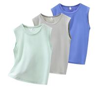 Rainjia Jungen Sport ärmelloses T Shirt Schnelltrocknend Atmungsaktiv 3er Pack Jungen Unterhemd EIS-Seiden-Gewebe Sport Tanktop Kinder Sommer Basic Tank Top Outdoor Oberteile Jungs 2-12Jahre