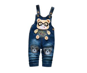 Rainjia Latzhose Baby Jungen Mädchen süßes Bär Overalls Baumwolle Gr. 74/80/86 kinder Jeanshose Cartoon-Affen Denim Latzhosen 92/98 Baby-Jeans-Overall Freizeit Baby ärmellos strampler