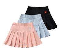 Rainjia Mädchen Faltenrock Schulmädchen Skater Rock mit Hose Gr. 86-14, 3er Pack Solide Sport Rock mit Hose Drunter Tennis Basic Plissee Röcke mit Herzförmiges Stickmuster 2-11 Jahren