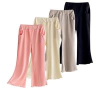 Rainjia Schlagleggings Mädchen Schlaghosen Jogginghosen mit weitem Bein Gerippte Hosen Bootcut Mädchen 1-9 Jahren, 4 Stück Stretch Freizeithosen Schlaghose mit hoher Taille Gr. 80/86/98/104/116/122