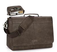 RAINSMORE Vintage Kuriertasche für Herren, PU-Leder, veganes Leder, Laptoptasche für Herren, 39,6 cm (15,6 Zoll), Retro-Herren-Aktentasche, wasserdicht, Computertasche für Arbeit, Uni, Büro, Reisen