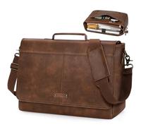 RAINSMORE Vintage Kuriertasche für Herren, PU-Leder, veganes Leder, Laptoptasche für Herren, 39,6 cm (15,6 Zoll), Retro-Herren-Aktentasche, wasserdicht, Computertasche für Arbeit, Uni, Büro, Reisen
