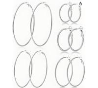 Rainway 5 Paar silberne Creolen, Hoops Ohrringe, Creolen Damen Ohrstecker, Wasserfeste Edelstahl leichte silberne Ohrringe für Damen, Klappcreolen Fashion Ohrschmuck 30/40/50/60/70MM