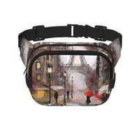 Rainy Street in Paris Unisex verstellbare Taille quadratisch doppellagig Hüfttasche für Outdoor-Aktivitäten Reisen Laufen Wandern, Schwarz , Einheitsgröße