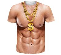 RAISEVERN Tshirt Herren Muskeln Druck Coole 3D Lustig Halskette T-Shirt Junge Männer JugendlicheParty Geschenk Bekleidung, XXL
