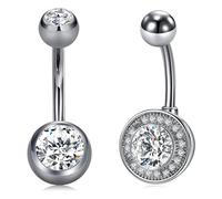 Rajnard Bauchnabelpiercing Titan 6 8 10 12 14mm Stablänge Silber Banane Barbell Set 14g Herz Hängend Bauchnabel Piercing Schmuck
