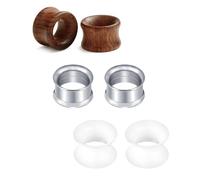Rajnard Edelstahl Silikon Holz Tunnel Set 14mm Extra Weich und Flexibel Flesh Tunnel Ohr Plug Expander Hider Piercing Schmuck für Frauen und Männer Silber Weiß Holz