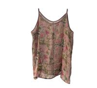 Ramie Camisole für Damen, Blumenmuster, Riemchen, Slip-Top, T-Shirt, Bluse, Tank-Shirt, Dunkles Pink/Blume, Einheitsgröße