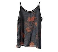 Ramie Camisole für Damen, Blumenmuster, Riemchen, Slip-Top, T-Shirt, Bluse, Tank-Shirt, Schwarz, Einheitsgröße