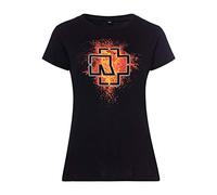 Rammstein Damen T-Shirt Lava Logo Offizielles Band Merchandise Fan Shirt schwarz mit mehrfarbigem Front und Back Print -XL