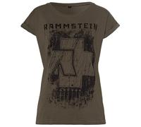 Rammstein Frauen Damen Girlie Shirt 6 Herzen Oliv, Offizielles Band Merchandise Fan Shirt schwarz mit Front und Back Print (L)