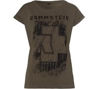 Rammstein Frauen Damen Girlie Shirt 6 Herzen Oliv, Offizielles Band Merchandise Fan Shirt schwarz mit Front und Back Print (XL)