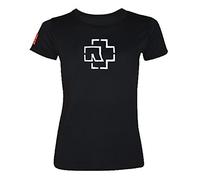Rammstein Frauen Damen Girlie Shirt Logo Glow, Offizielles Band Merchandise Fan Shirt schwarz mit weißem Front und Back Print (L)