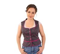 Ramona Lippert® - Damen Dirndl Bluse Mieder Kassandra grau Geblümt Mieder Bluse mit Schnewittchenkragen - Trachtenbluse - Blusen für Trachten z.B. zum Oktoberfest (36)