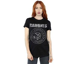 Ramones Damen Distressed Seal Boyfriend Fit T-Shirt Schwarz X-Large