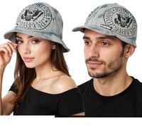 RAMONES Rockband Schirm-Beanie mit Band-Print Strick-Mütze mit Patch Fan-Beanie KC100814RAM Grau