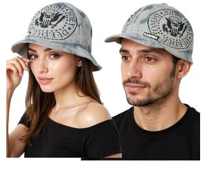 RAMONES Rockband Schirm-Beanie mit Band-Print Strick-Mütze mit Patch Fan-Beanie KC100814RAM Grau