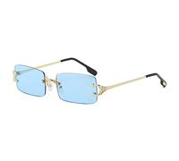 MUTYNE Randlose rechteckige Sonnenbrille für Herren, Metall, modisch, quadratische Sonnenbrille für Damen, rahmenlos, UV400, C6 Goldblau, Einheitsgröße