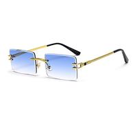 Randlose Rechteckige Sonnenbrille Grün Blau Spiegelglas Sonnenbrille Damen Uv400 Retro Herren Getönte Shades (klare blaue Linse)