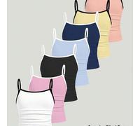 [Random 7, 3 3-teiliges Set] Tween-Mädchen buntes Kontrast-Vielseitiges, Y2K, Schulanfang, Tween-Mädchen Slim Fit Lässig Sport Camisole Tanktop All-Ma