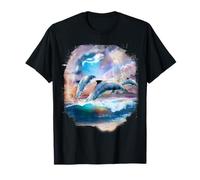 Random Galaxy, Delfine in Wolken am Strand T-Shirt, Unisex, Schwarz, S, Kurzarm, Klassische Passform, Sommer