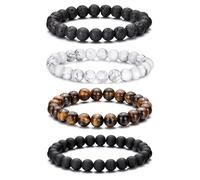 RANKEEF Herren Perlen Armbänder Leichtgewicht 6Mm/8Mm Naturstein Armband Für Männer Verschiedene Schwarze Perlen Set Einstellbare Stretch Herren Tigerauge Armband