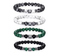 RANKEEF Perlenarmbänder Herren Set mit 8 mm Tigerauge Lavastein Naturstein | 8mm Stretch Armband Perlen Set Herren mit Tigerauge Lavastein Obsidian Schwarzer Turmalin Naturstein Armband