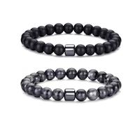 RANKEEF Perlenarmbänder Herren Set mit 8 mm Tigerauge Lavastein Naturstein | 8mm Stretch Armband Perlen Set Herren mit Tigerauge Lavastein Obsidian Schwarzer Turmalin Naturstein Armband