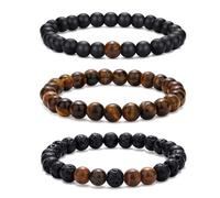 RANKEEF Perlenarmband Herren 8mm Naturstein Armbänder für Herren Perlenarmbänder Set Verschiedene schwarze Perlenarmbänder Stretch Tigerauge Armband Lavastein Armband