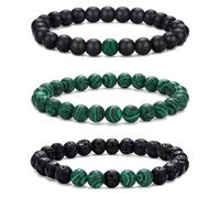 RANKEEF Perlenarmband Herren 8mm Naturstein Set - Verschiedene Schwarze Malachit Armbänder für Männer - Stretch Lavastein Armband