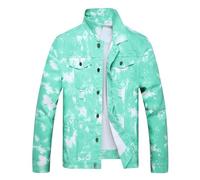 RANMCC Jeansjacke für Herren, schmale Passform, zerrissene Jeansjacke, Grün , Small