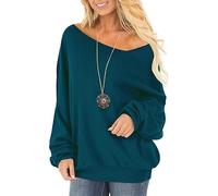 Ranphee Damen Pullover Herbst Baumwolle Oversized Sweatshirts ohne Kapuze Elegante Langarm Warme Schulterfreie Fledermaus Oberteile Sweatpullover