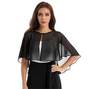 ranrann Damen Bolero Elegant Cape Umhang Schal Chiffon Stola Festlich Kurze Jacke Oberteil Sommer für Brautkleid Abendkleid Hochzeit Party Schwarz One Size