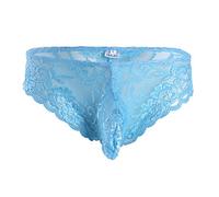 ranrann Herren Spitzen Unterhose Slip Briefs Sissy Dessous Unterwäsche mit Bulge Pouch Low Rise Durchsichtig Himmelblau L