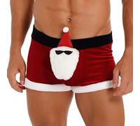ranrann Herren Weihnachten Unterwäsche Boxershorts Ouvert Slip Unterhose Höschen mit Plüsch-Ball Dessous Trunks Ouvert Reizwäsche Geschenk Rot_D 3XL